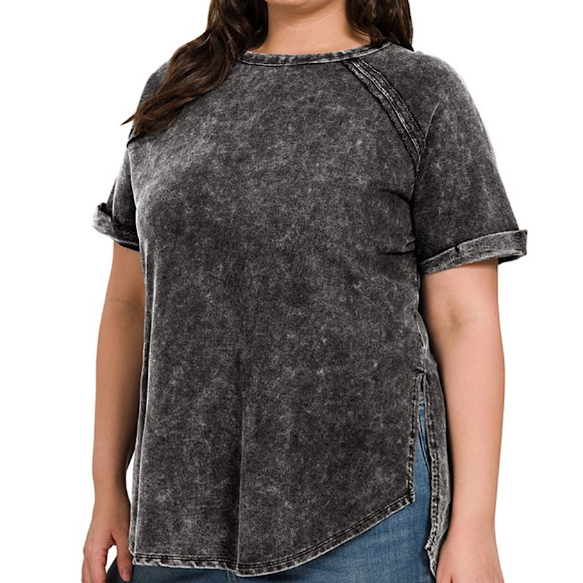 Ash Black Acid Wash Top