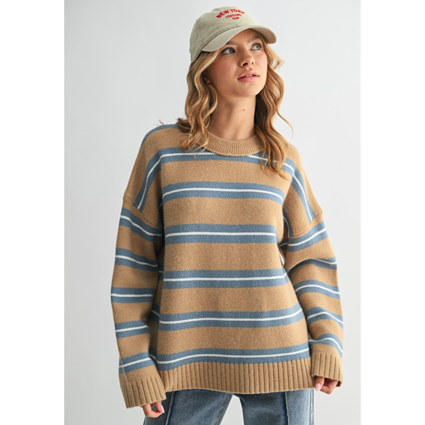 Mocha/Blue Combo Stripe Sweater