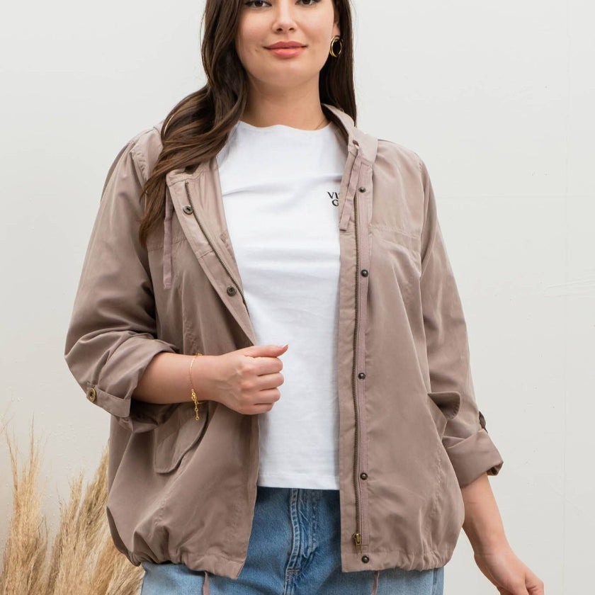 Mocha Snap Hooded Jacket