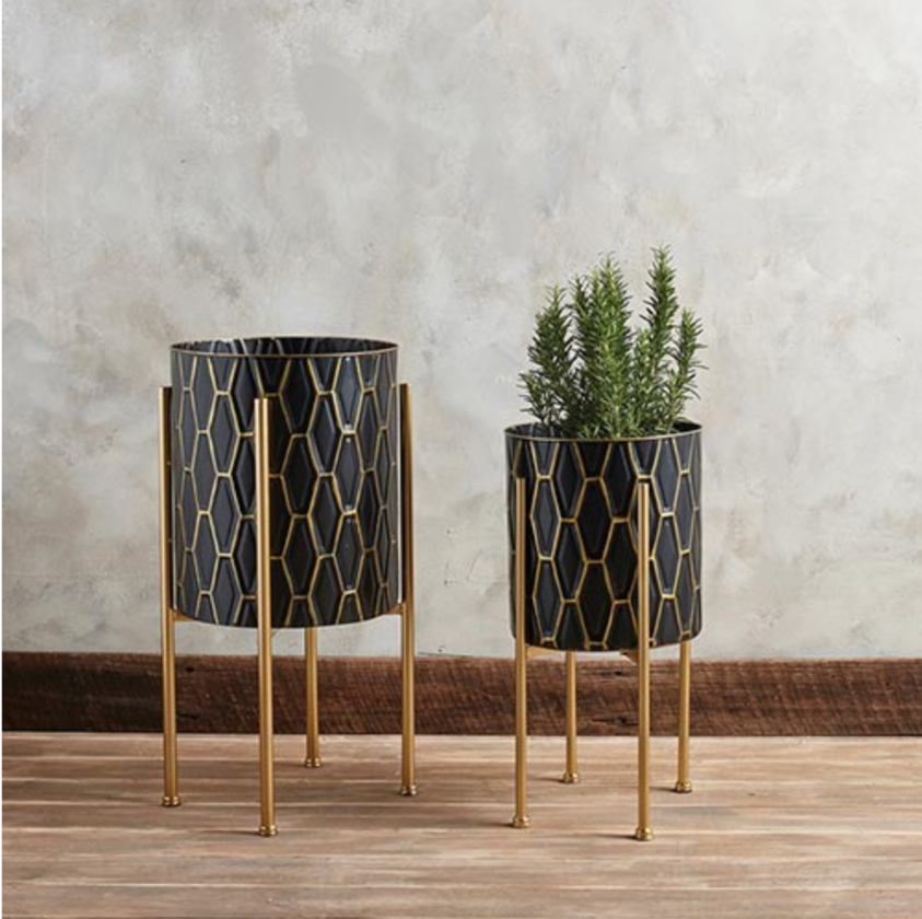 Gold Pattern Standing Planter - Small