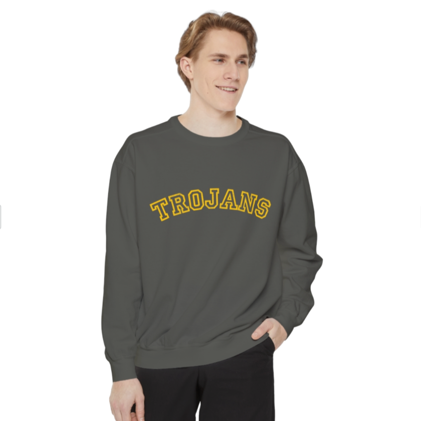 Trojans Distressed Comfort Colors Crew Neck Sweatshirt