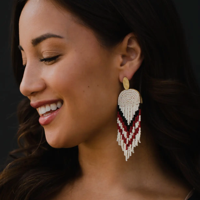 Cream, Black & Red Beaded Earrings | 855 | The Shops SD