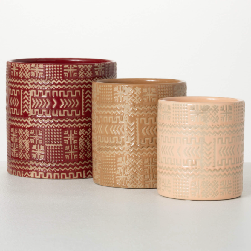 AZTEC TRIBAL PATTERN POT TRIO