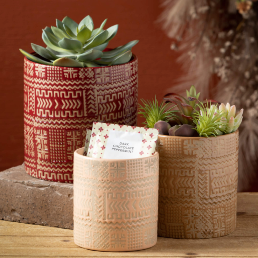 AZTEC TRIBAL PATTERN POT TRIO