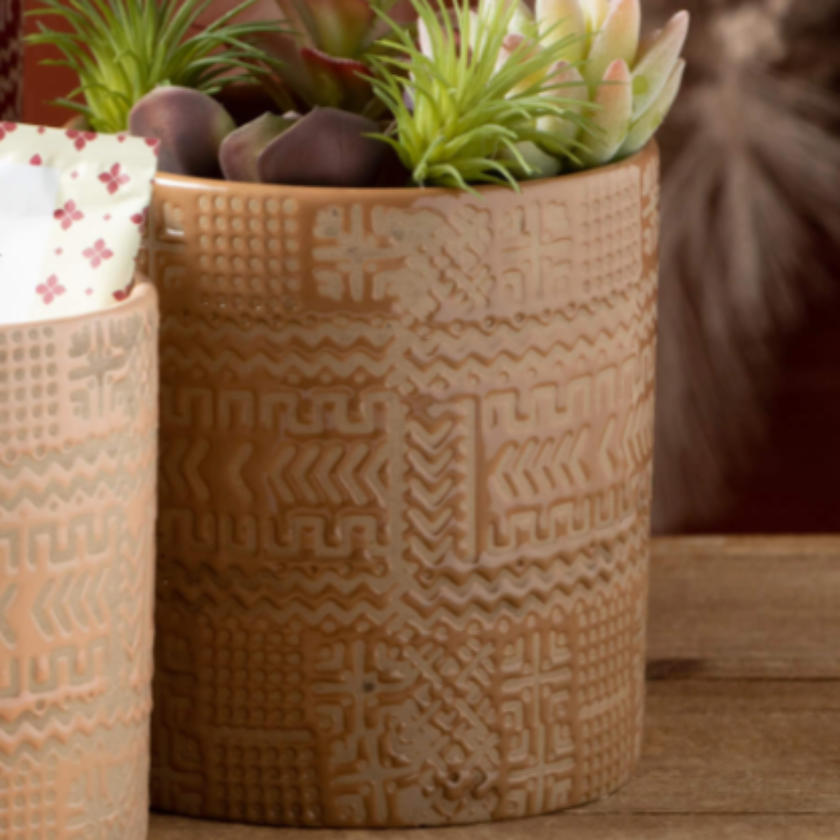 AZTEC TRIBAL PATTERN POT TRIO