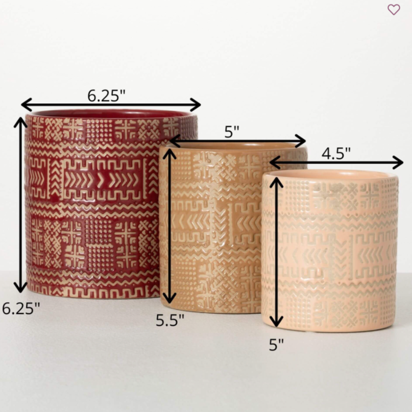 AZTEC TRIBAL PATTERN POT TRIO