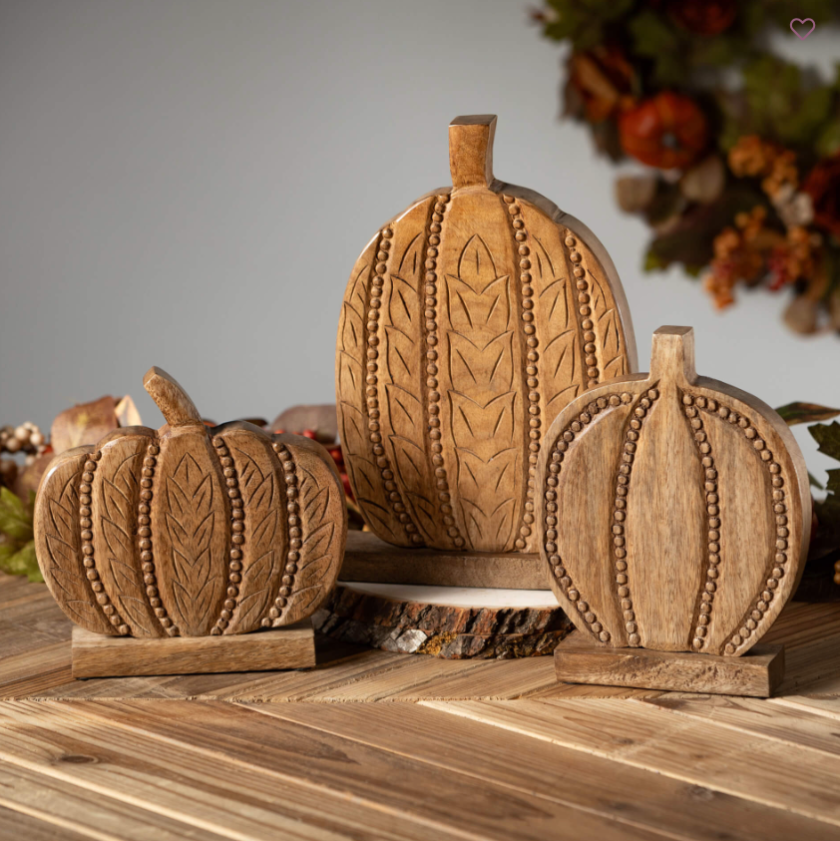 Rustic Wooden Pumpkin on Stand