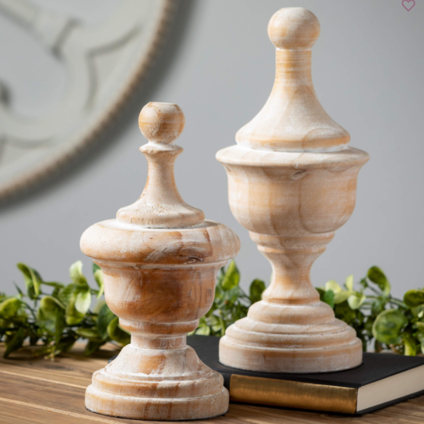 WHITE WASHED WOOD FINIAL