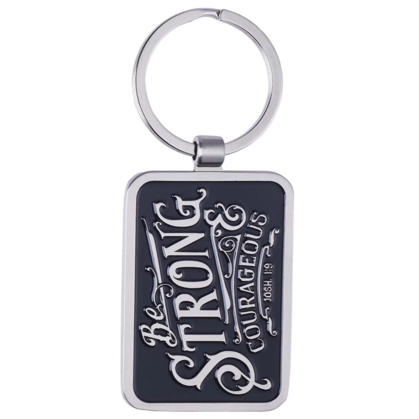 Be Strong & Courageous Black Metal Key Ring in Gift Tin - Joshua 1:9
