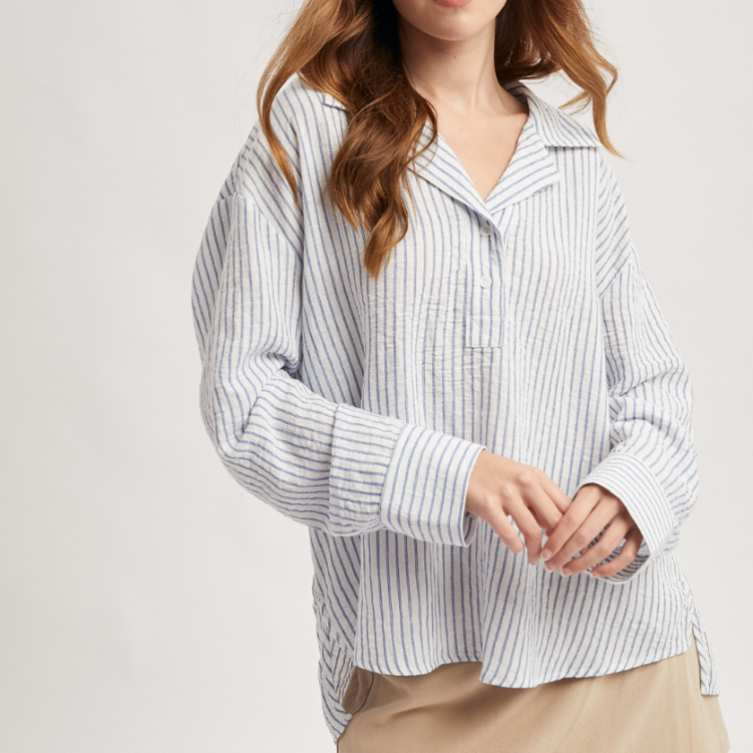 Navy Stripe Collared Blouse