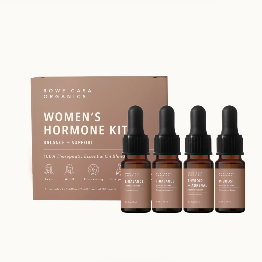 Rowe Casa Organics Women's Hormone Kit with five dropper bottles on a white background