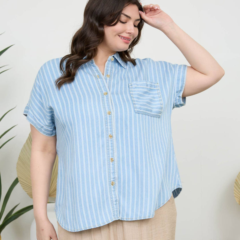 Stripe Chambray Button Down Top