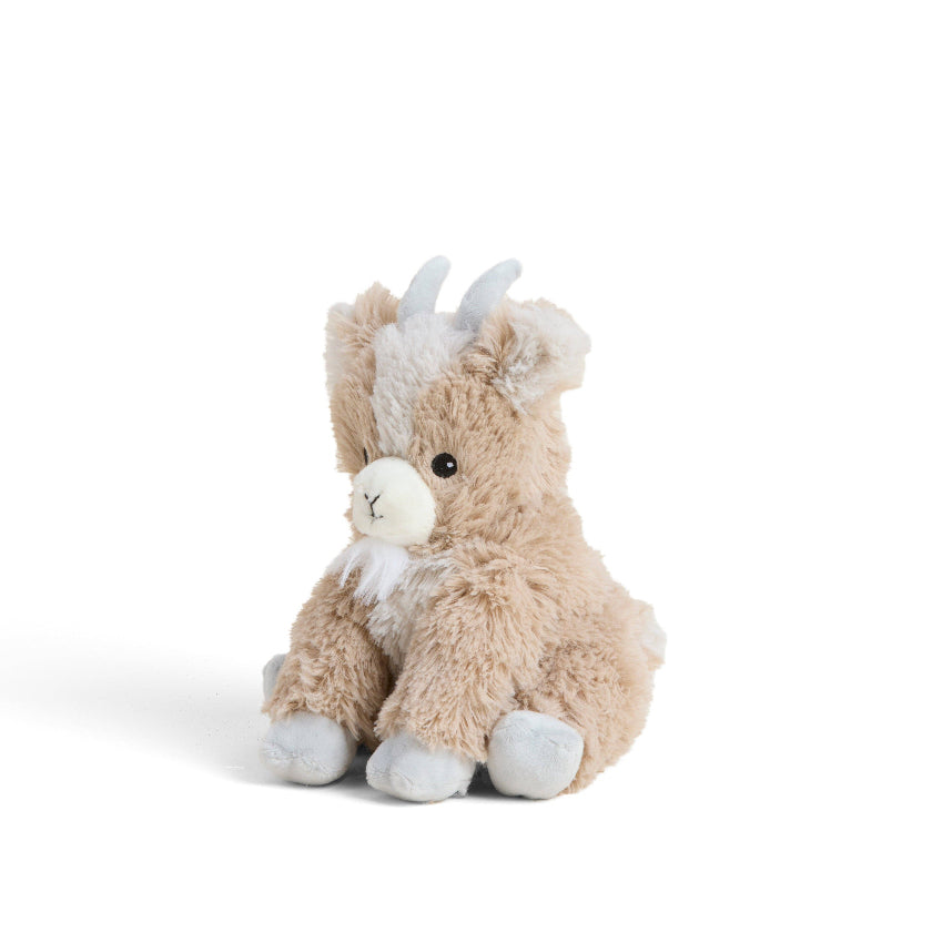 Plush toy llama with white accents on a white background