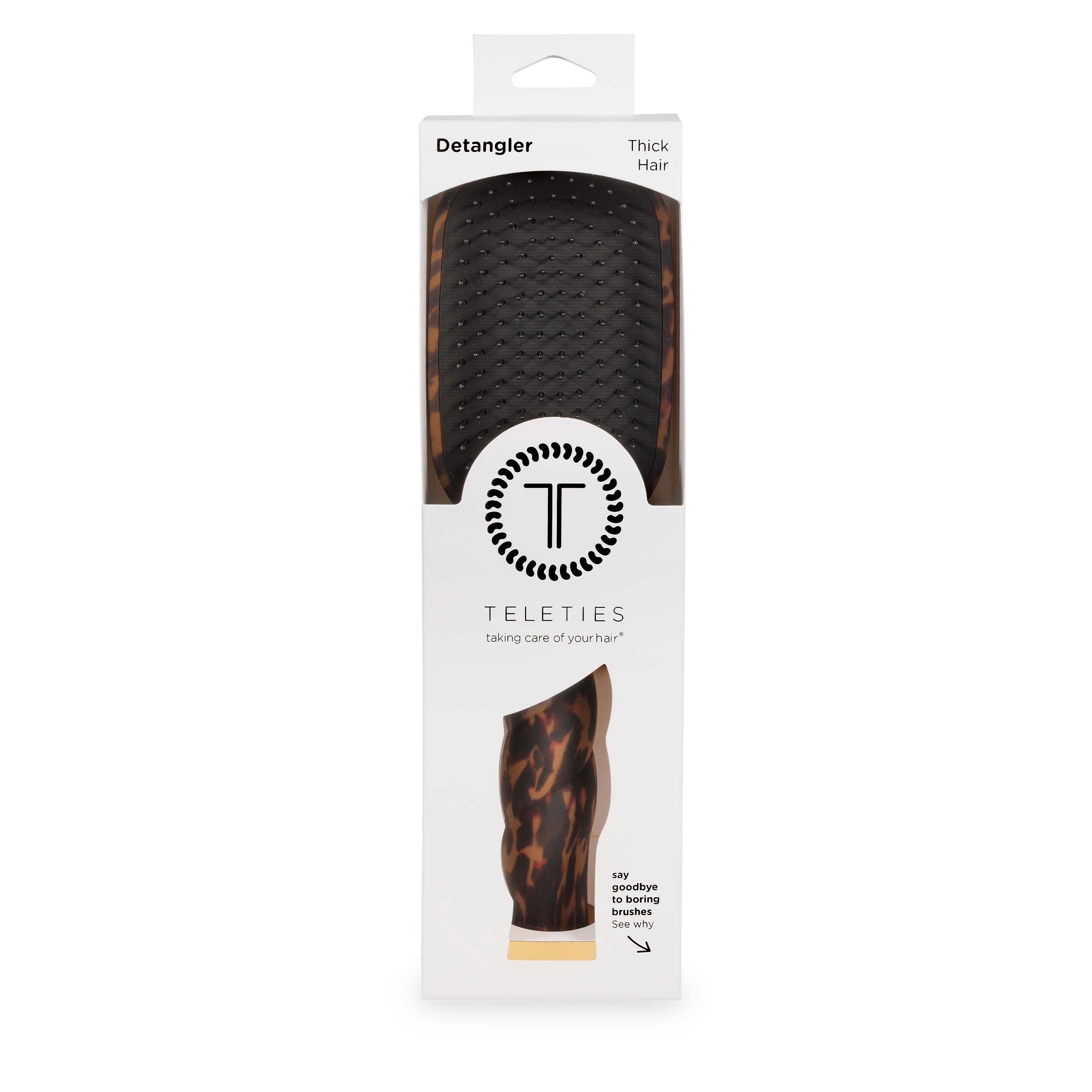 TELETIES - Detangler Hair Brush for Thick Hair - Tortoise