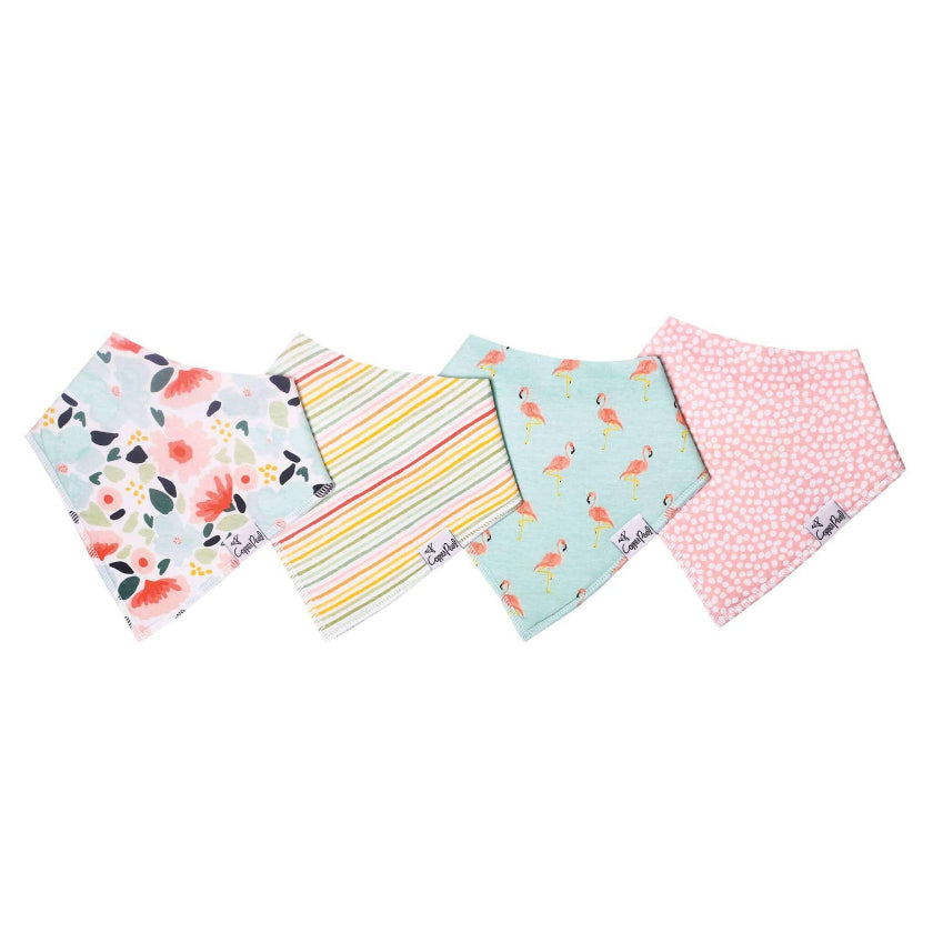 Set of four fabric swatches with different patterns on a white background