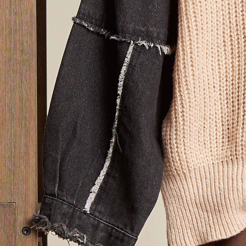 Leopard Denim Sleeve Sweater