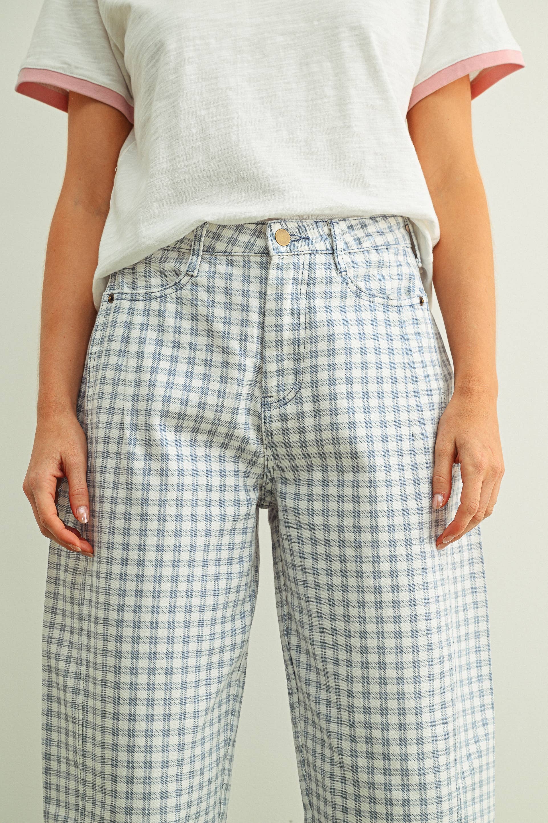 Mini Checker Barrel Pants