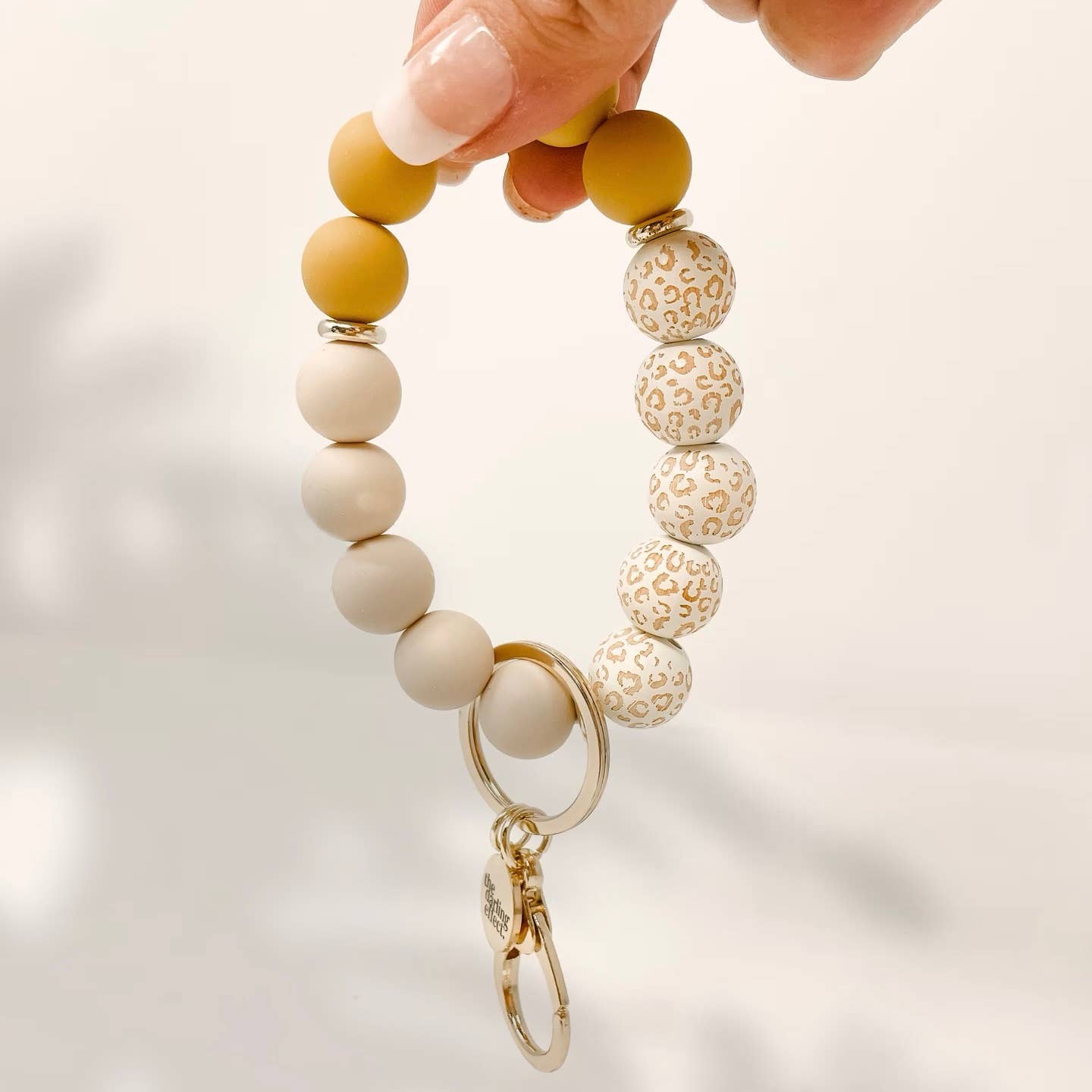 Hands-Free Silicone Beaded Keychain Wristlet - Honey Gold