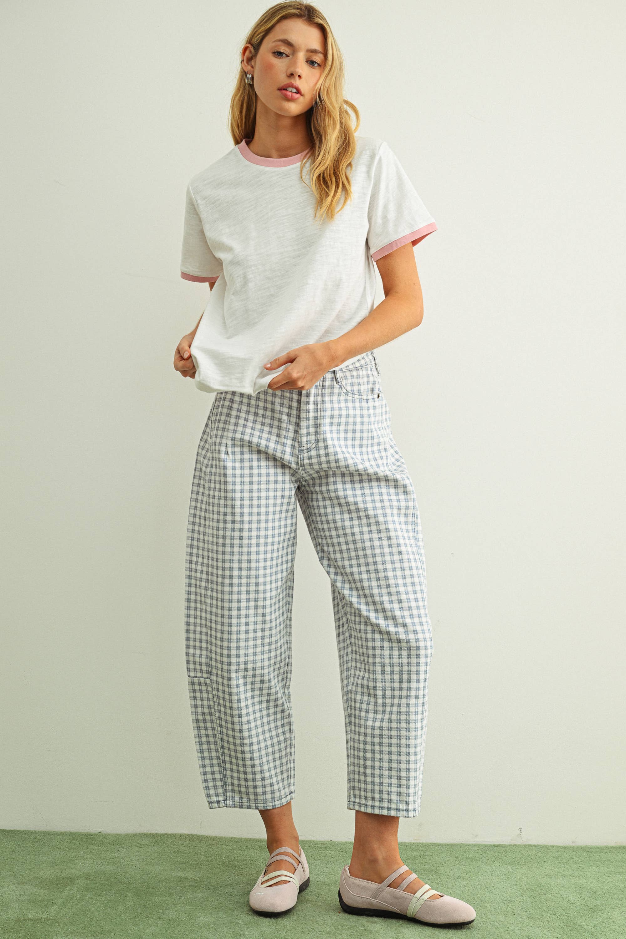 Mini Checker Barrel Pants