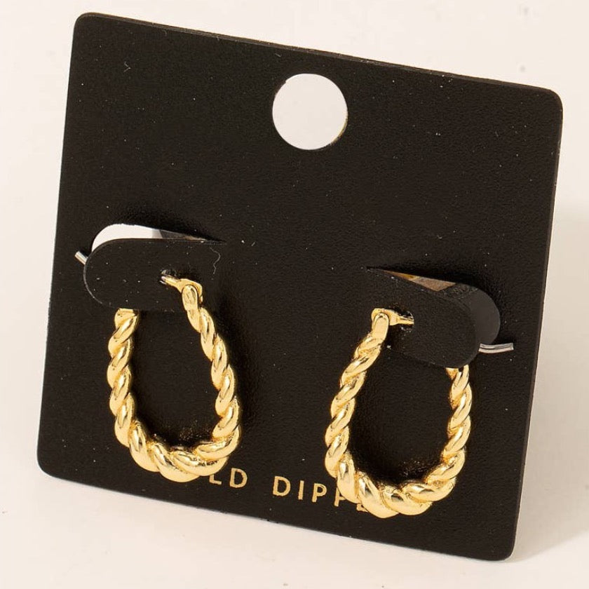 Gold Dipped Twisted Oval Hoop Earrings