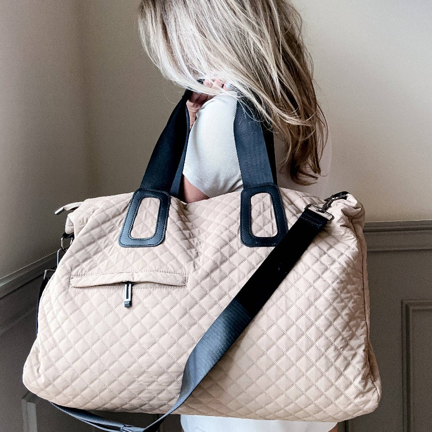 Quilted Weekender In Off White Or Beige