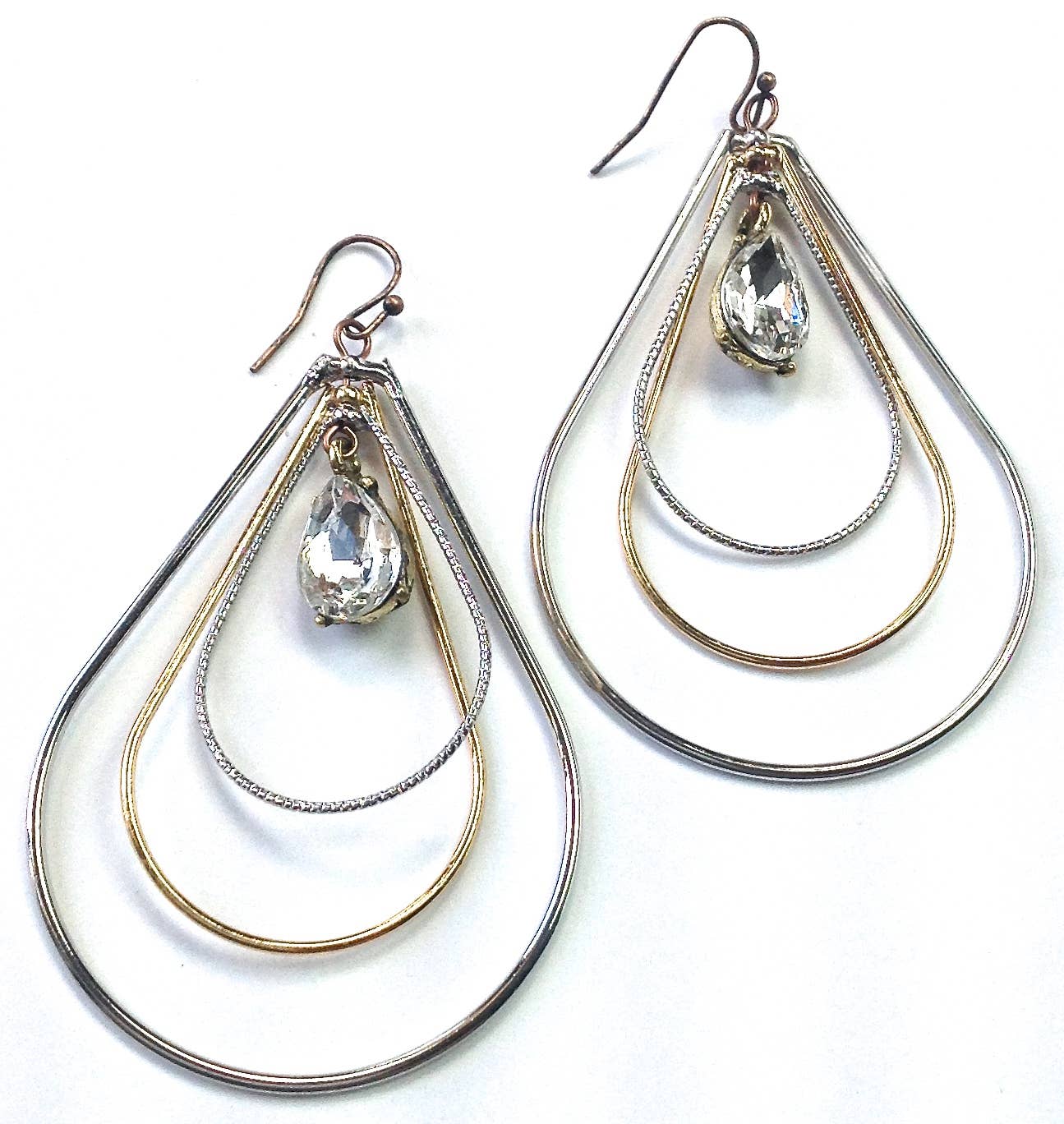 Triple Tear Hoop w/ Crystal Drop Earrings