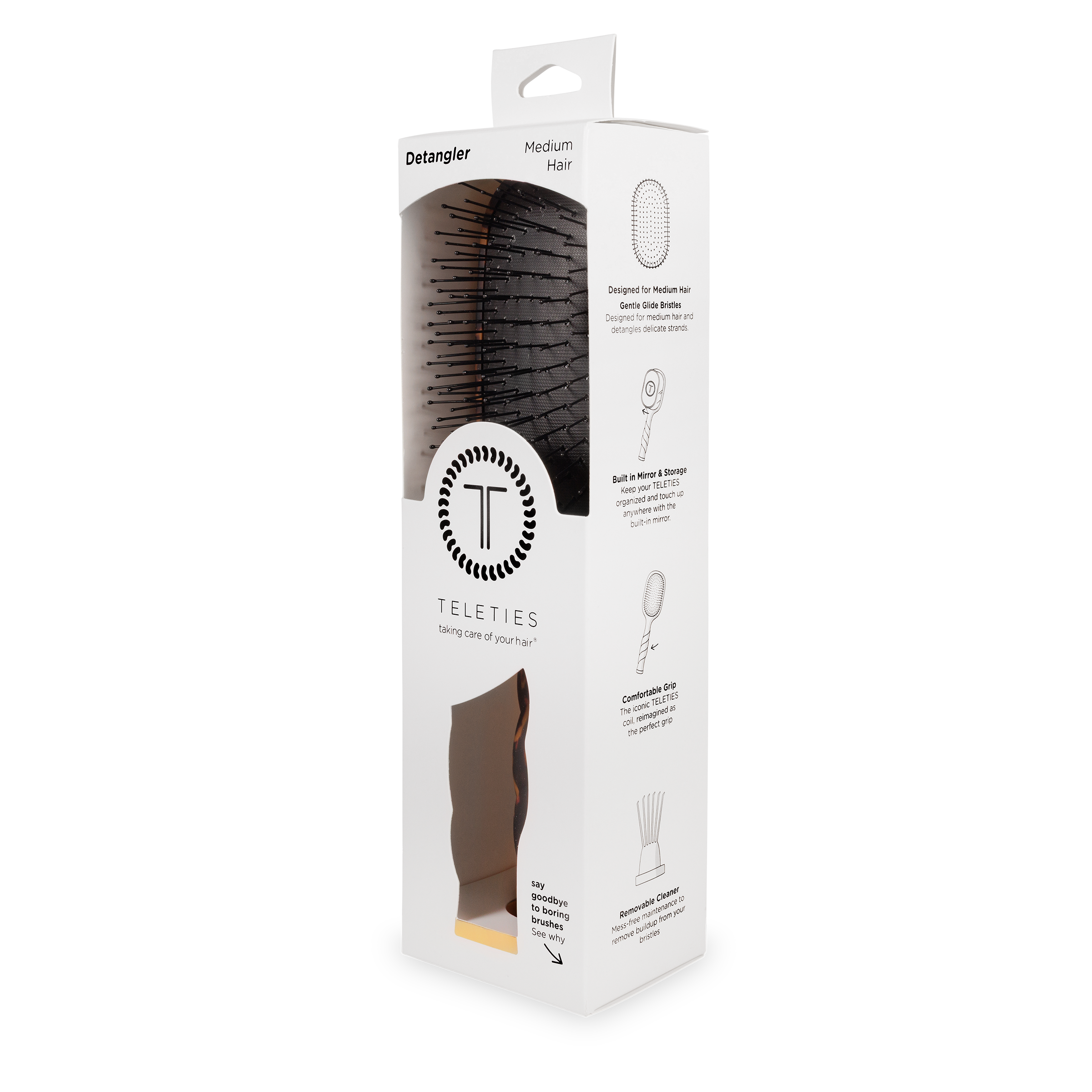 TELETIES - Detangler Hair Brush for Medium Hair - Tortoise