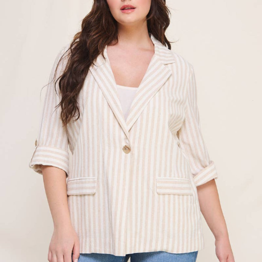 Natural Striped Soft Linen Jacket