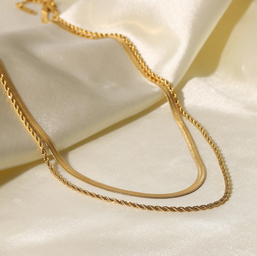 18K Gold Plated Stainless Steel 2 Chain Necklace