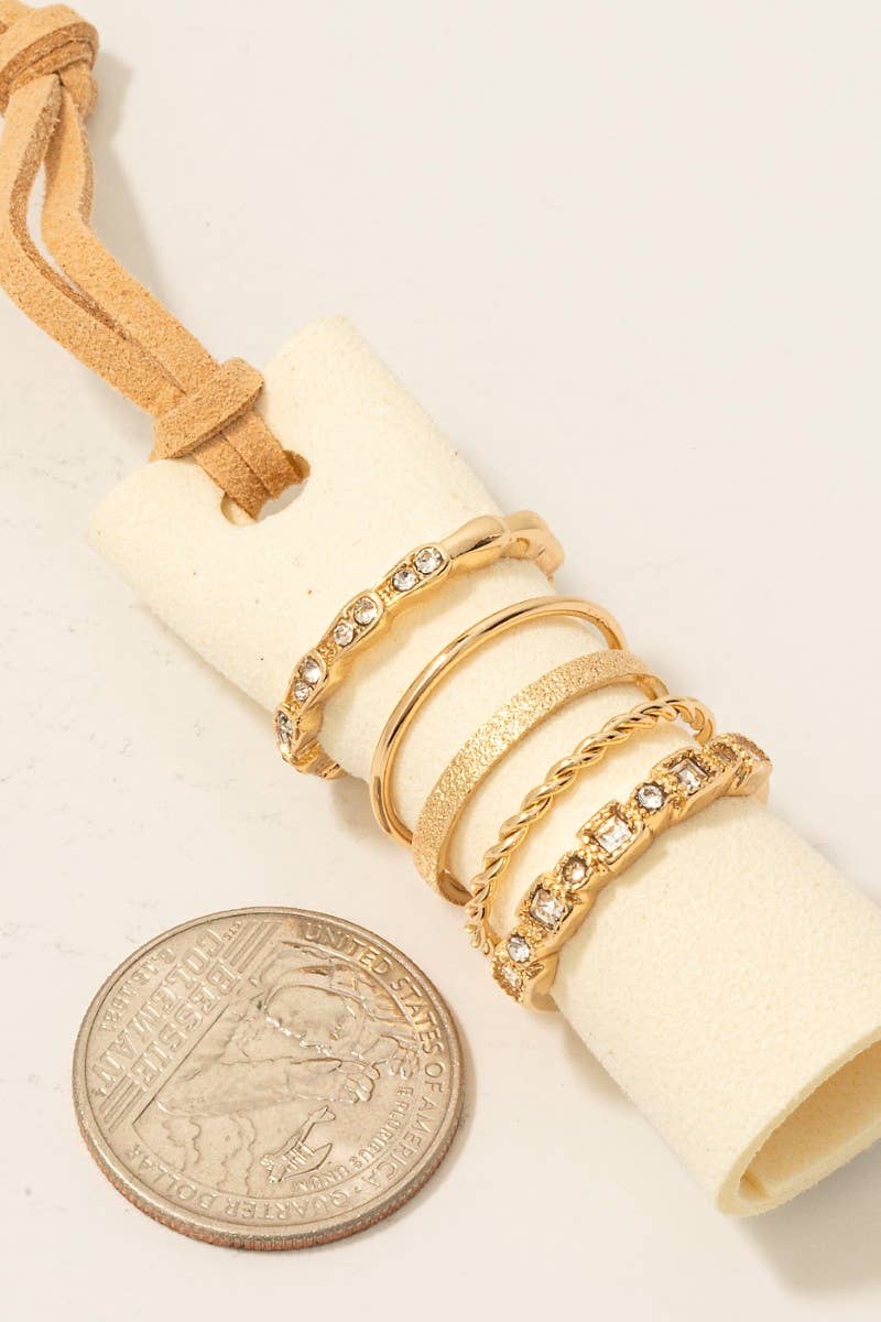 5Pc Mixed Texture Band Rings Set