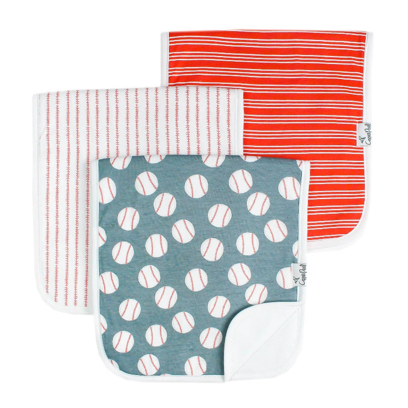 Set of three baby blankets with different patterns on a white background
