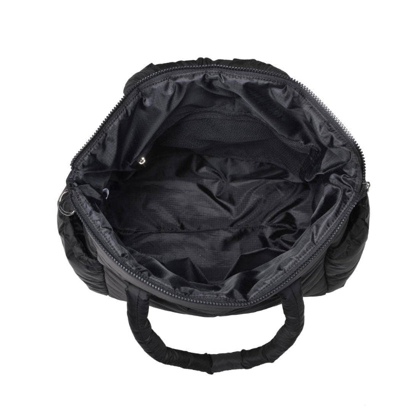 Black bag with open top on a white background