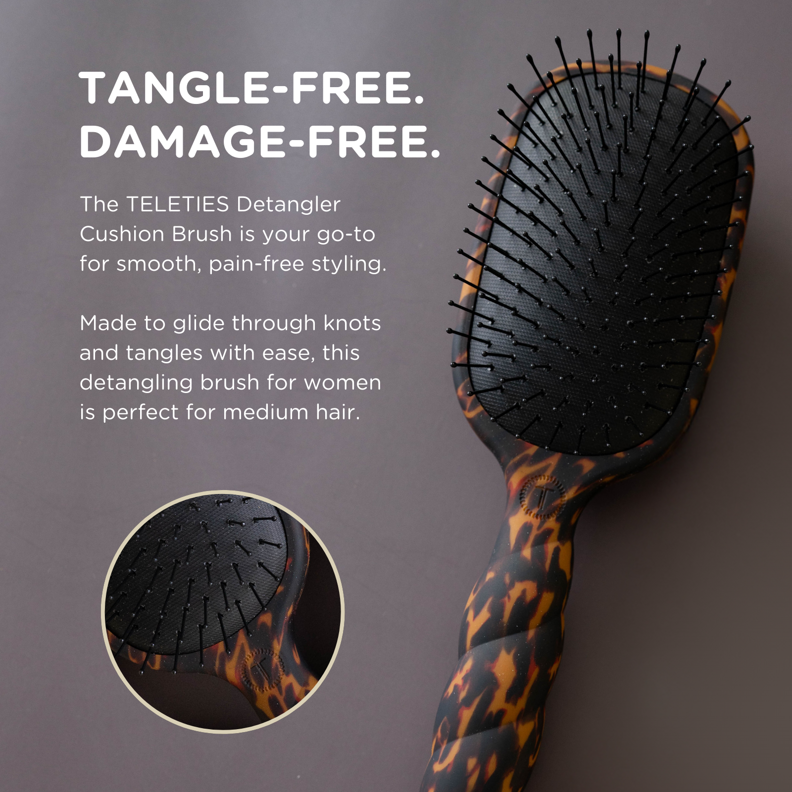 TELETIES - Detangler Hair Brush for Medium Hair - Tortoise