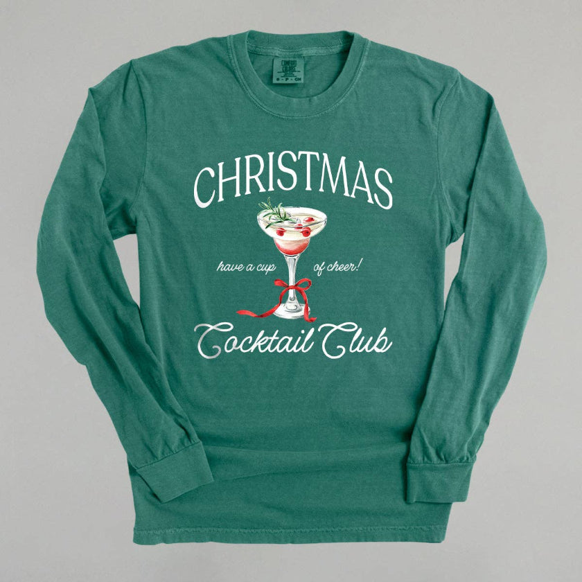 Green Christmas Cocktail Club Long Sleeve Tee
