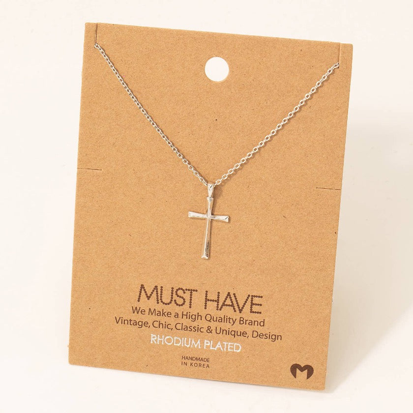 Dainty Cross Pendant Necklace - Silver