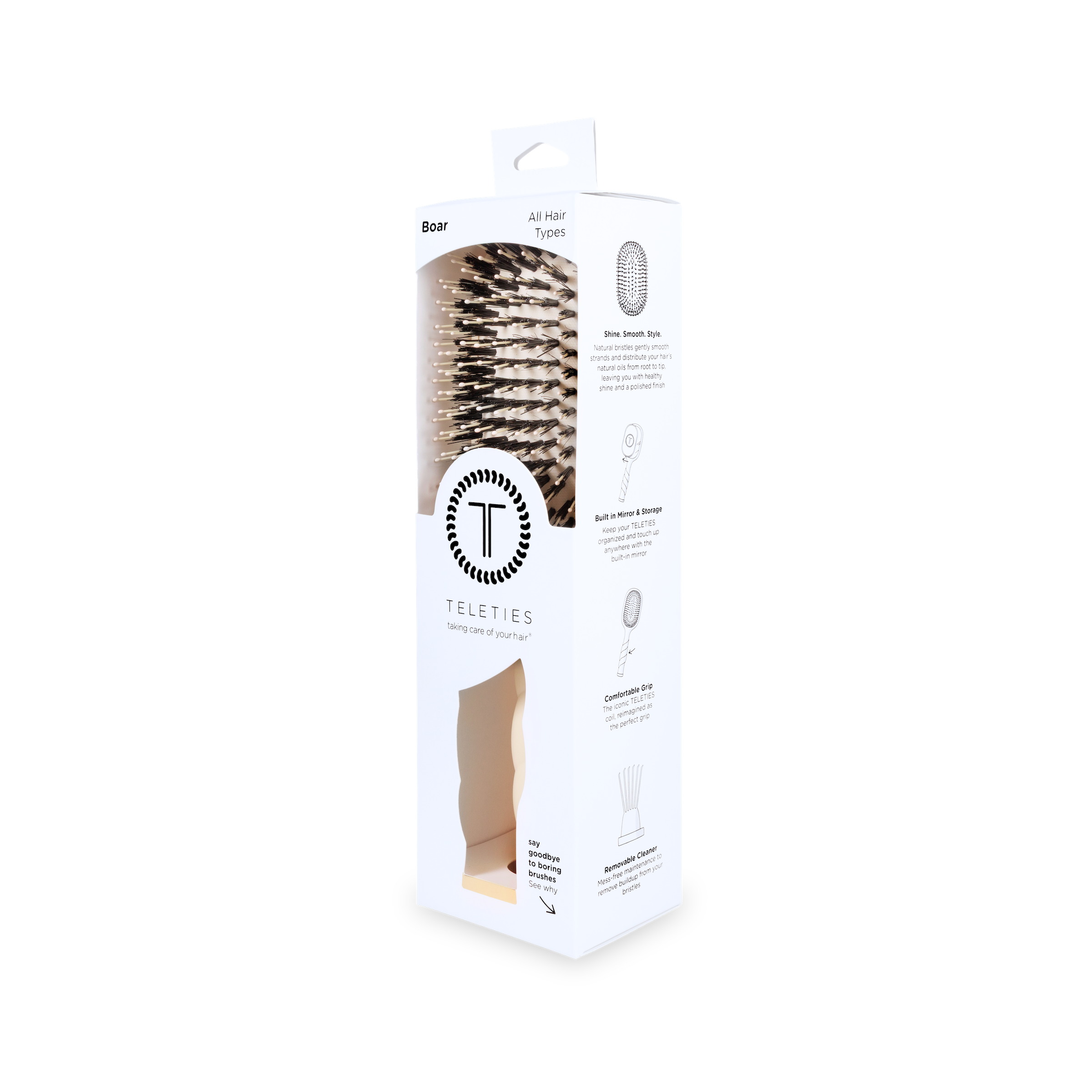 TELETIES - Boar Bristle Hair Brush | Tan