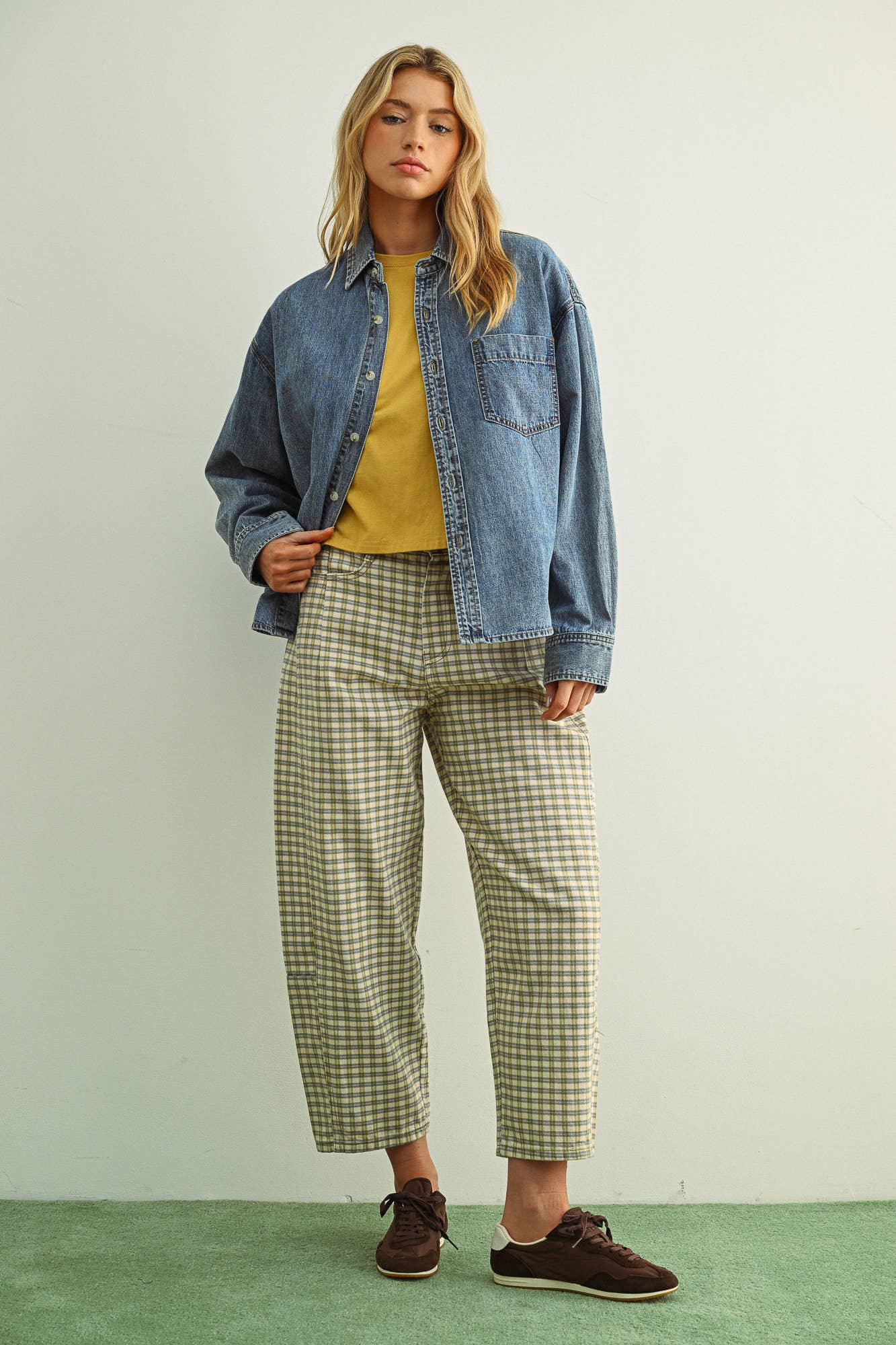 Mini Checker Barrel Pants