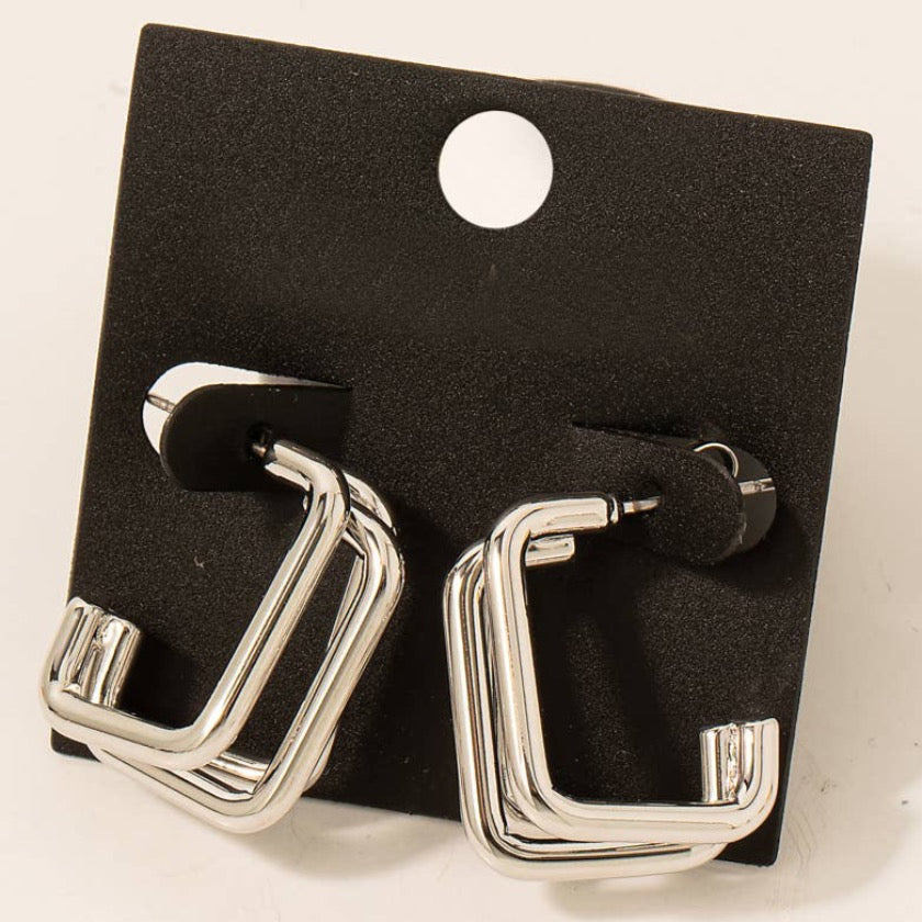 Gold Dipped Layered Square Tube Hoop Earrings