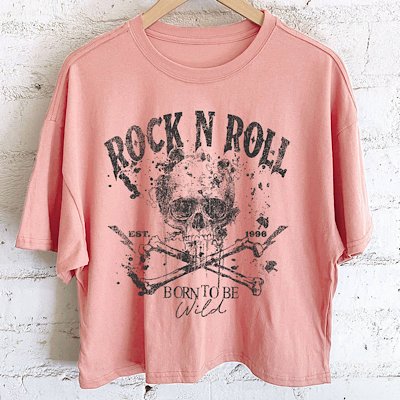ROCK AND ROLL BORN TO BE WILD GRAPHIC LONG CROP TOP