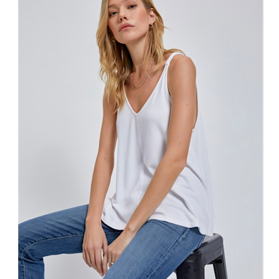 Off White Ribbed Flowy Tank