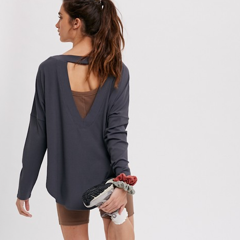 Charcoal Knit Top with Cutout Back