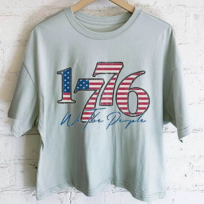 1776 AMERICA FLAG WE THE PEOPLE GRAPHIC LONG CROP TOP