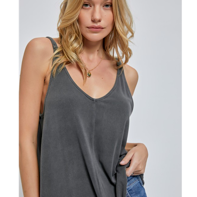 Charcoal Ribbed Flowy Tank