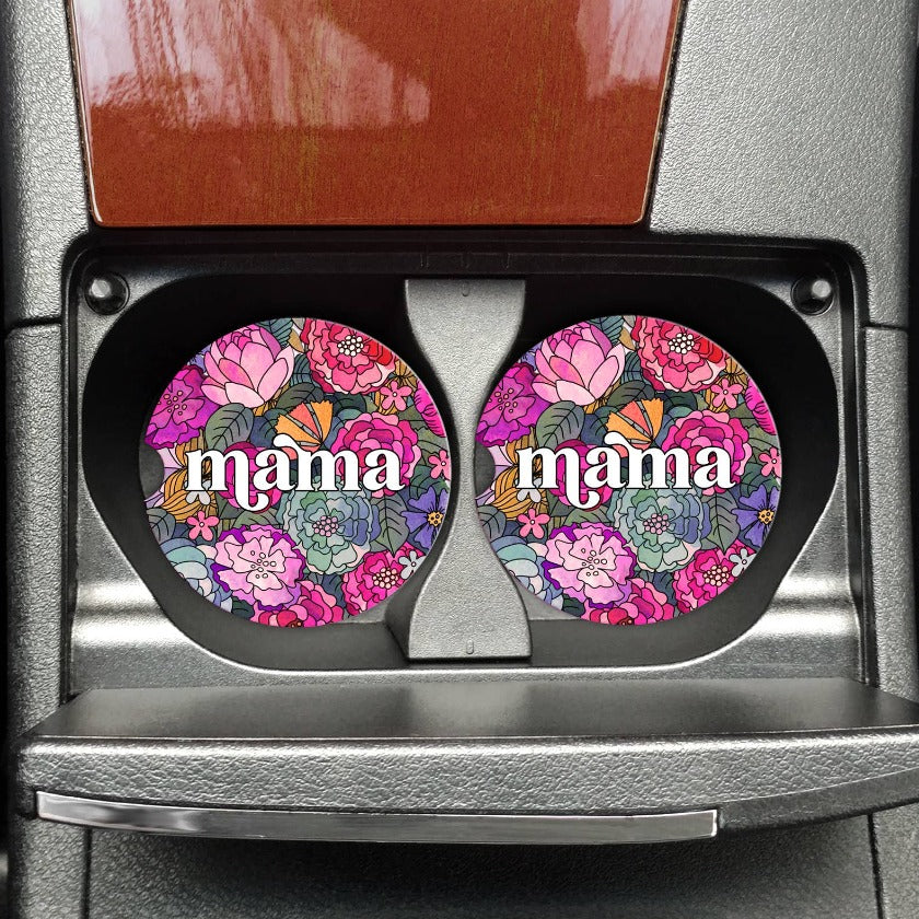 Mama Floral Background Car Coasters