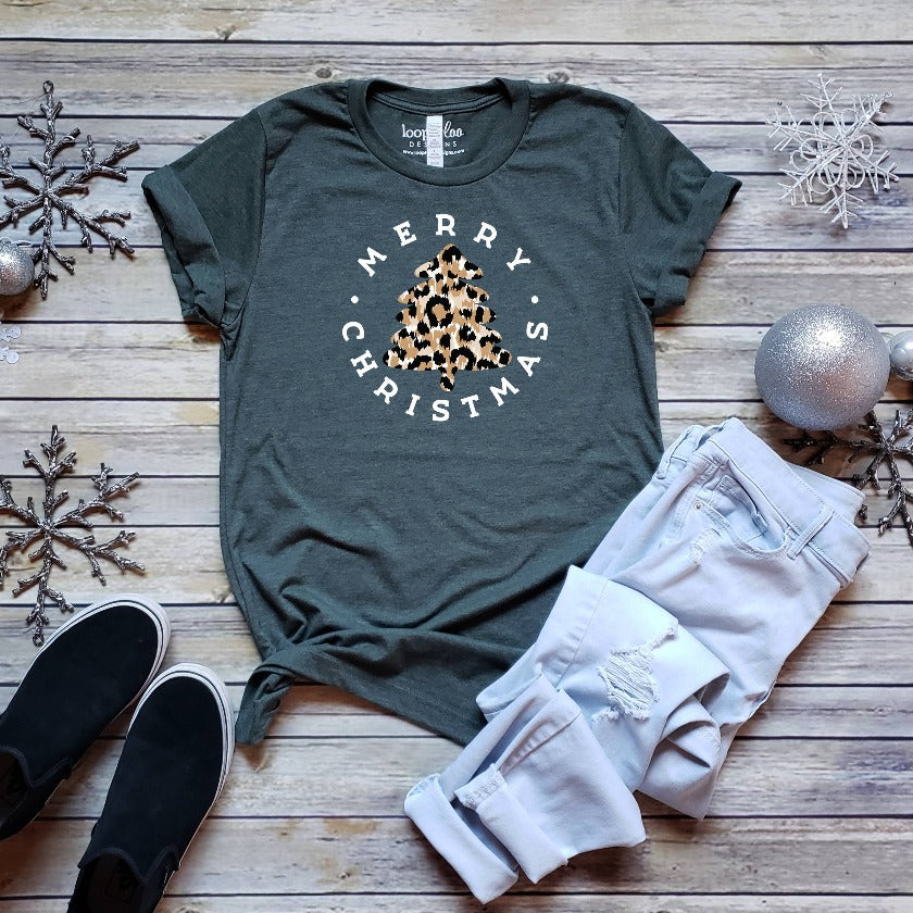 Merry Christmas Leopard Tee