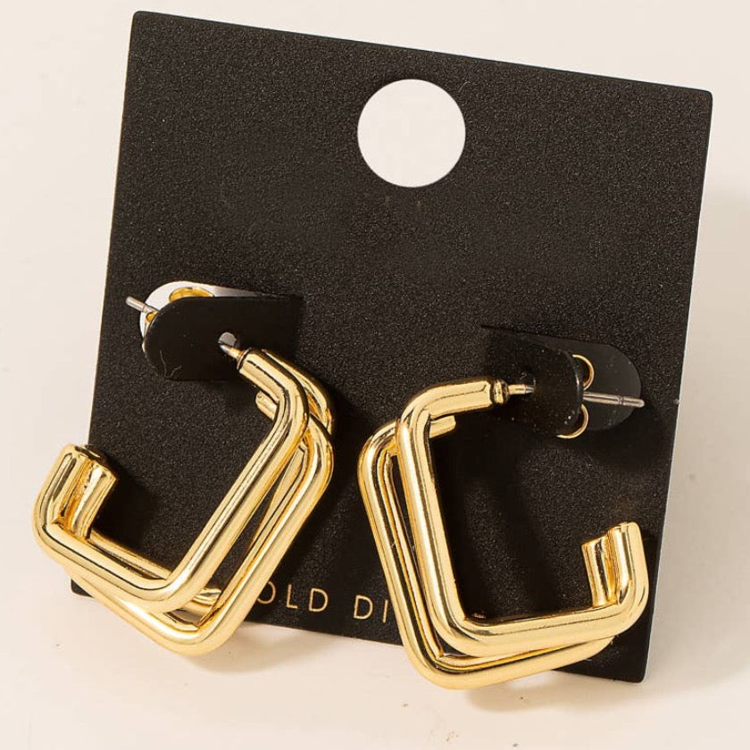 Gold Dipped Layered Square Tube Hoop Earrings