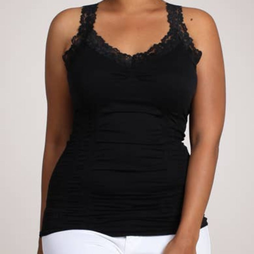 M.Rena - Black Lace Trim Corset Cami - Plus Size