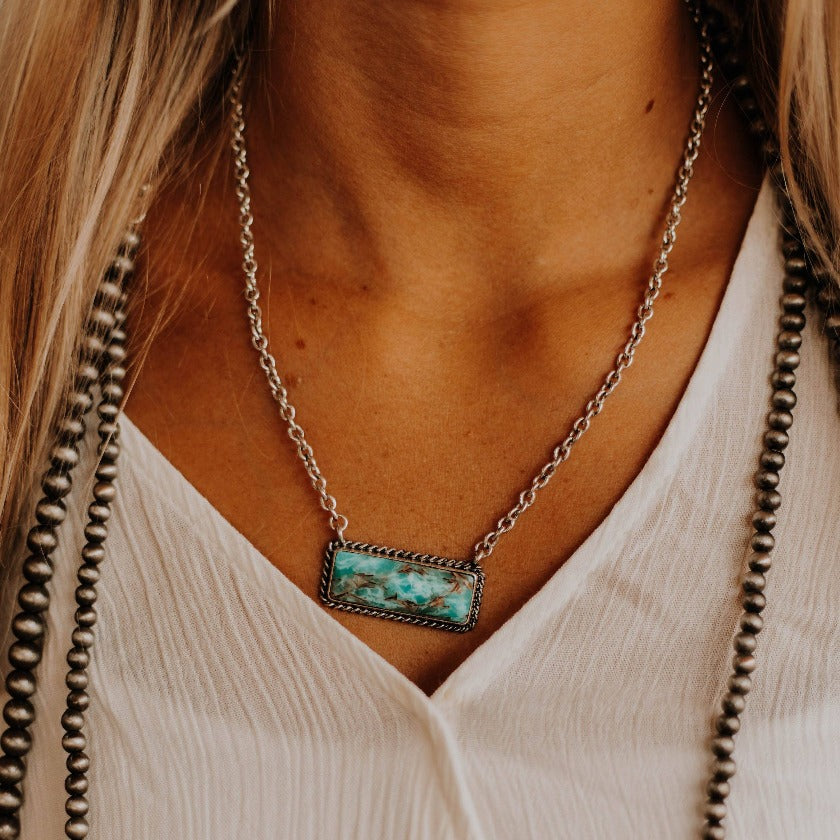 Marbled Turquoise Bar Necklace