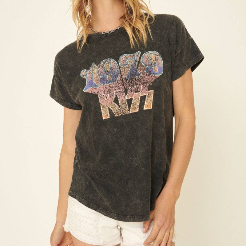 KISS 1979 Vintage-Print Mineral Washed Graphic Tee