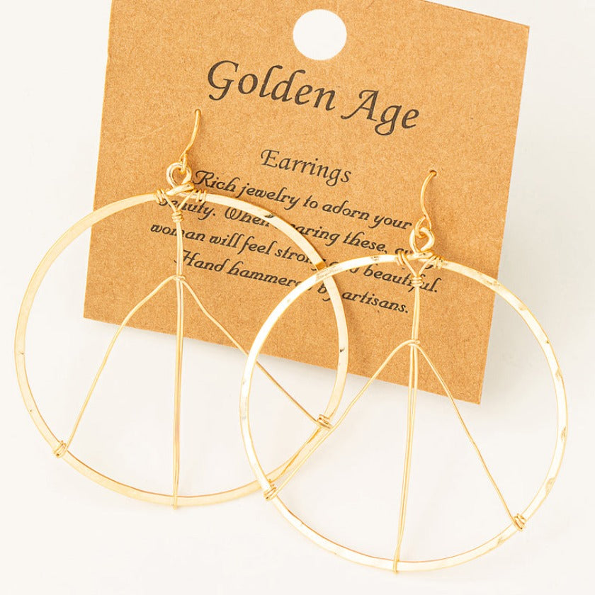 Circle Peace Sign Drop Earrings